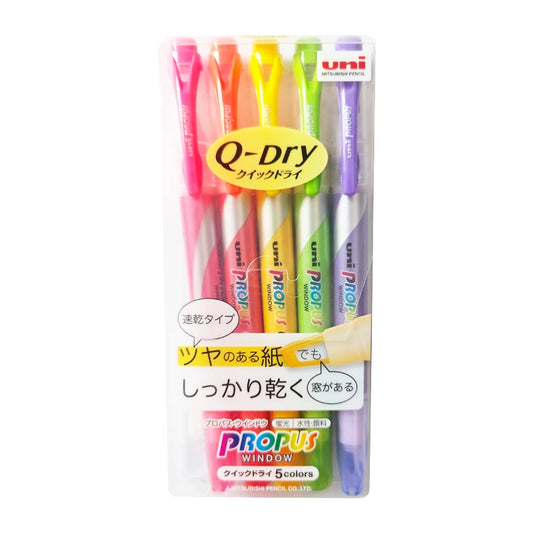 Uni Propus Window Quick Dry Highlighter Pen Set 5 Colors