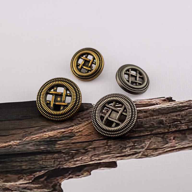 Round Woven Antique Gold Silver Matte Metal Shank Buttons 40-Pack