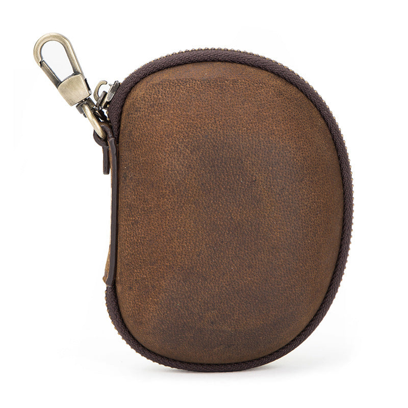 Genuine Crazy Horse Leather Coin Purse with Key Ring