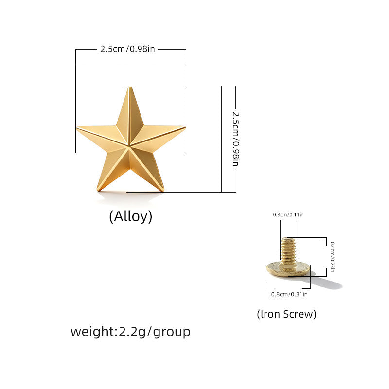 Small Star Screw Rivets - 25x25mm Leather Studs (30-Pack) Gold