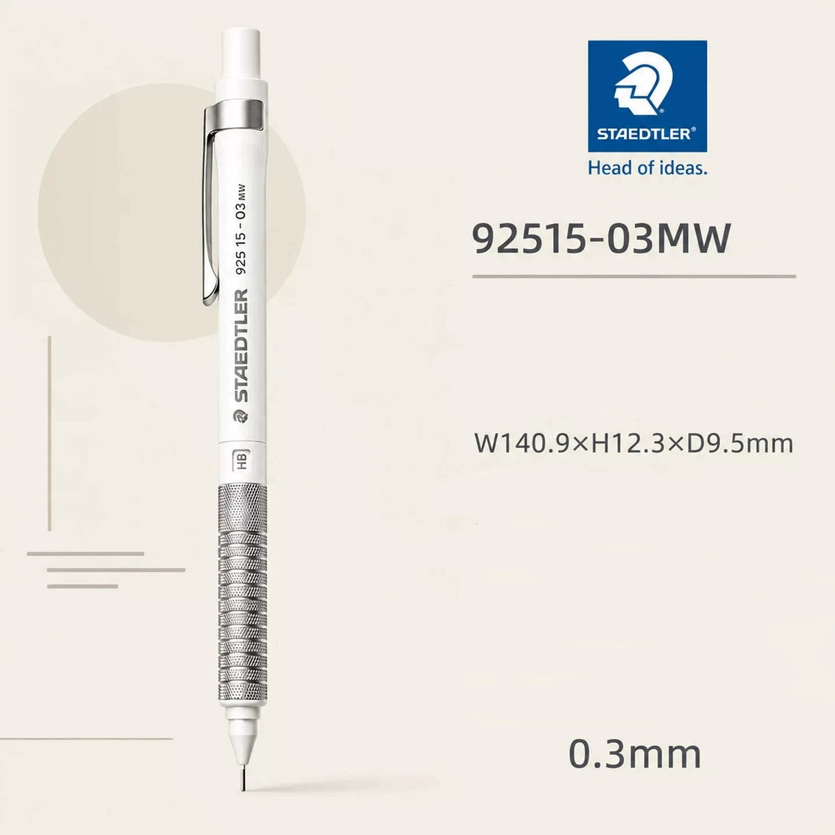 STAEDTLER 925 15 Low-Centre-of-Gravity Mechanical Pencil for Writing & Drawing 0.3 White
