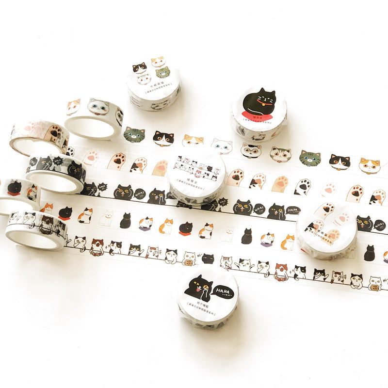 6 Adorable Cat Washi Tape Set – 1.5cm x 5m for Journaling Scrapbooking