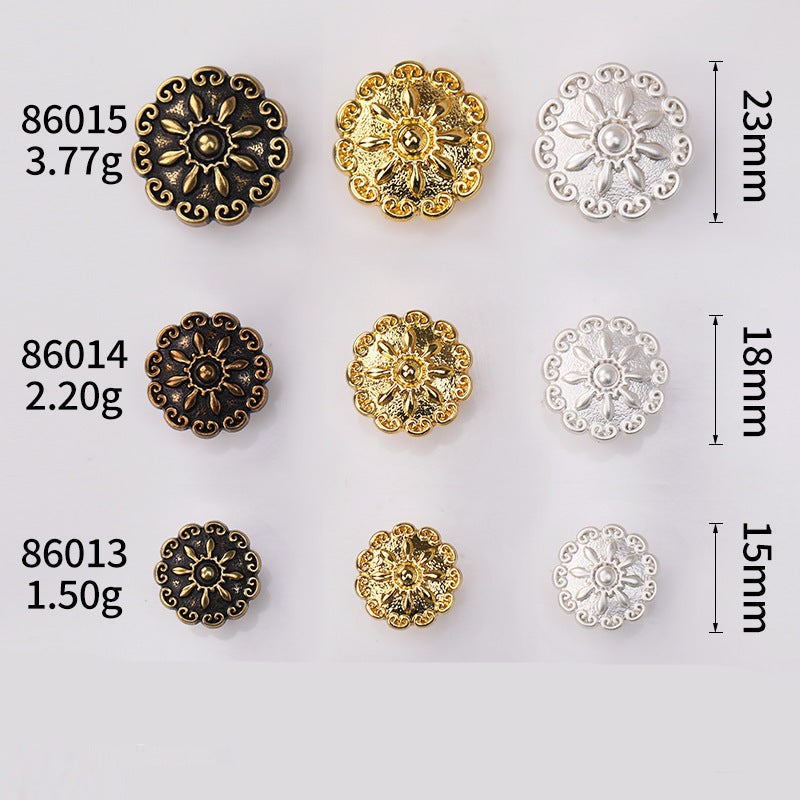Domed Lace Floral Pattern Metal Shank Buttons – 20Pcs (Antique Gold / Frosted Silver)