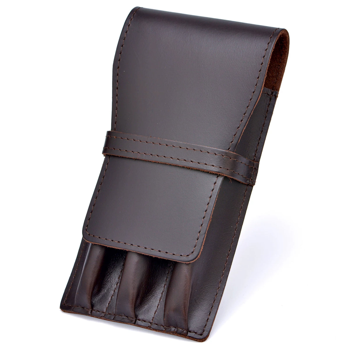 Asvine 3-Pen Handmade Oil-Tanned Genuine Leather Pen Pouch | Fountain Pen Carry Case & Protector Dark Coffee
