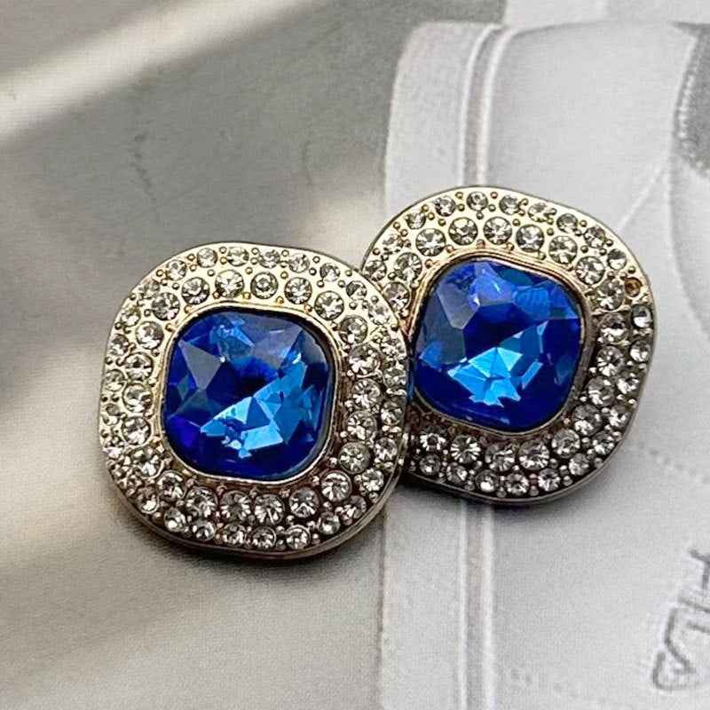 32L (20mm) Square Gemstone-Studded Metal Shank Buttons 12pcs Gold Blue