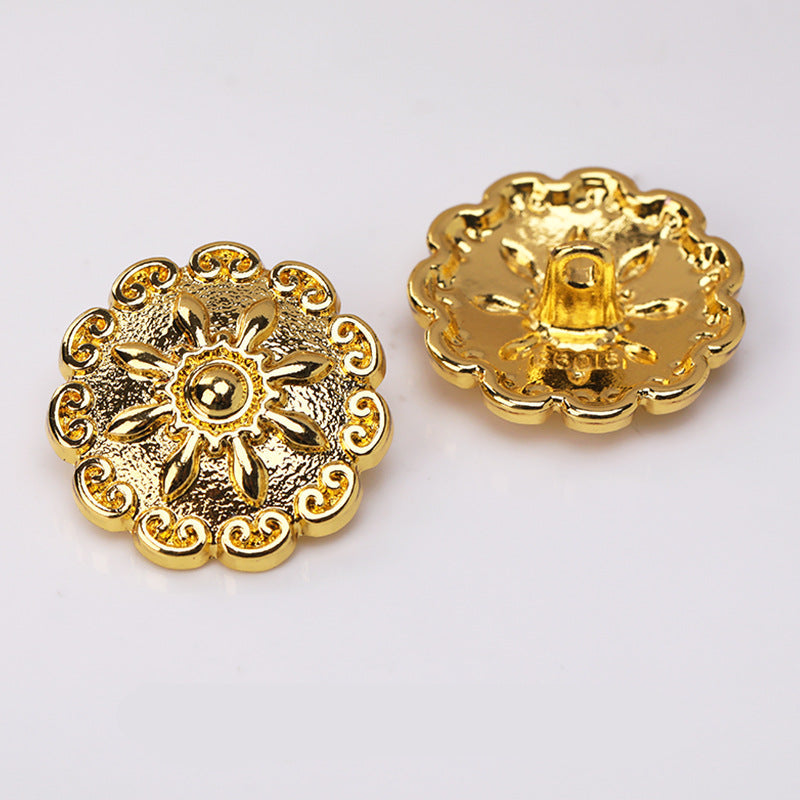 Domed Lace Floral Pattern Metal Shank Buttons – 20Pcs (Antique Gold / Frosted Silver) Gold