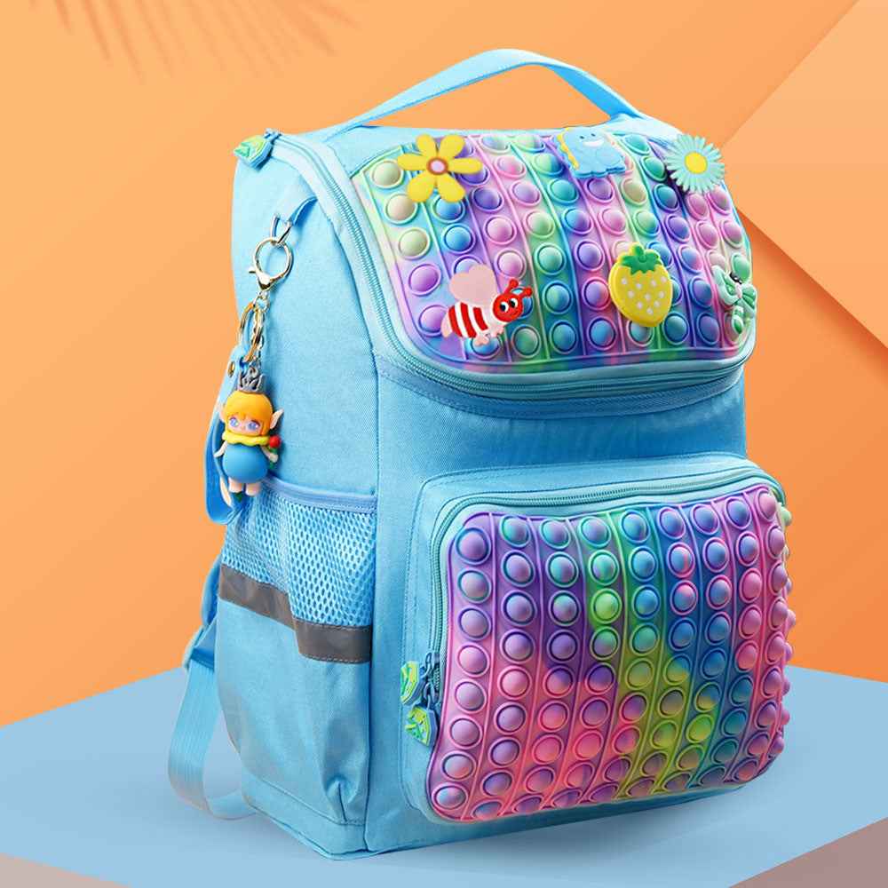 Double Shoulder Backpack Silicone Bubble School Bag Blue