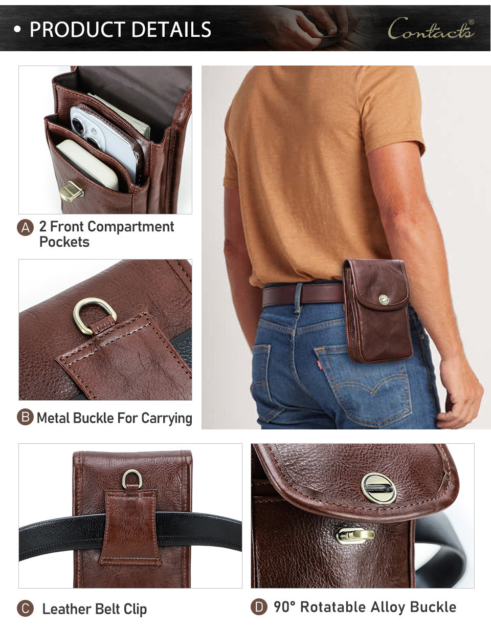 Leather Flip Case for iPhone Magnetic Closure Belt Holster Phone Pouch
