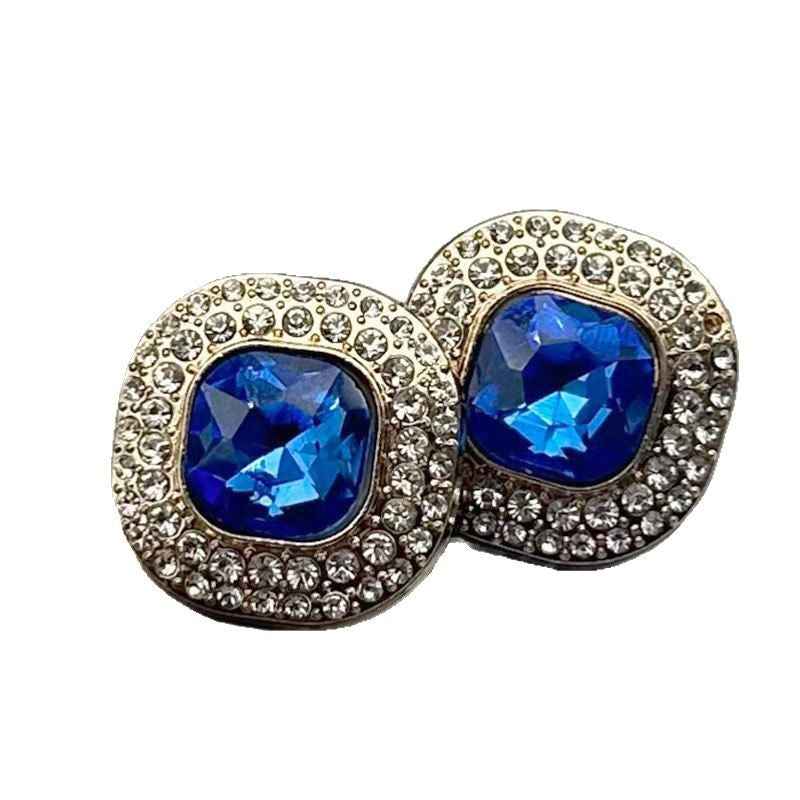 32L (20mm) Square Gemstone-Studded Metal Shank Buttons 12pcs