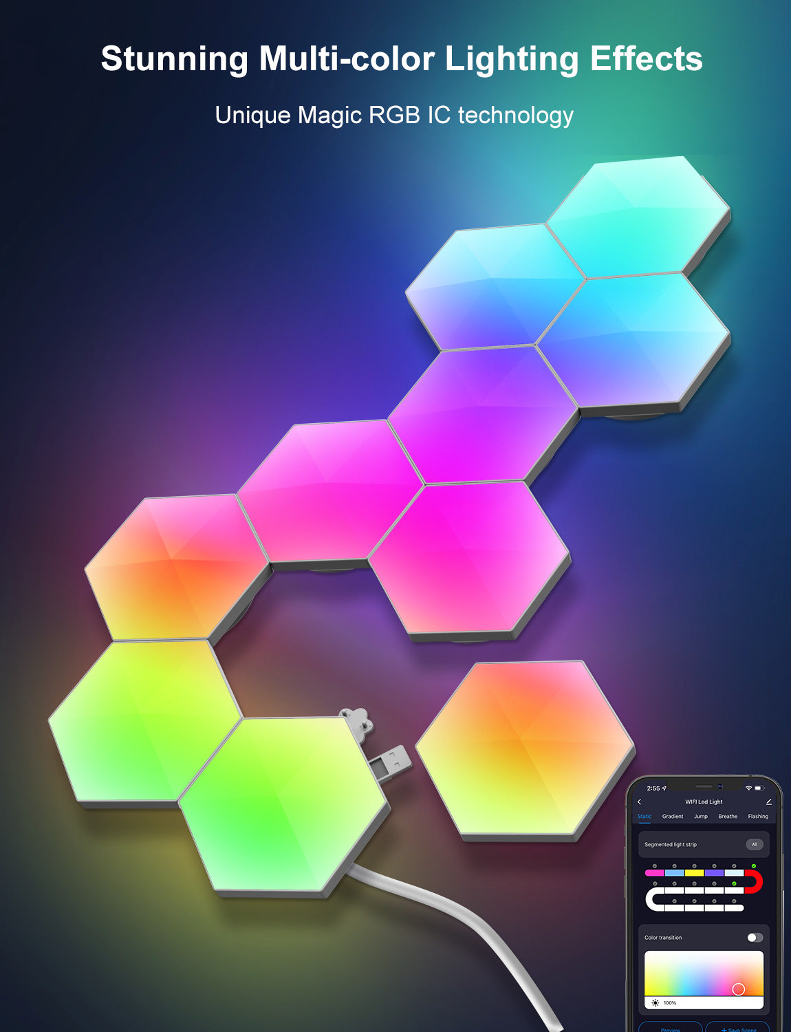Smart Tuya WiFi Quantum Light Panels,RGBIC DIY Splicing Wall Lights