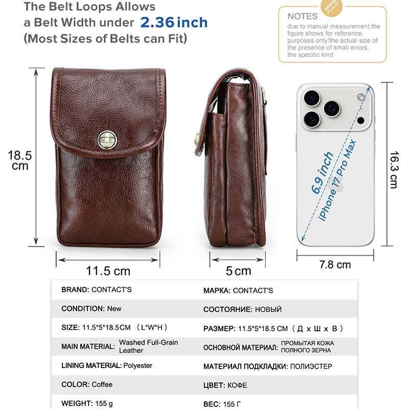 Leather Flip Case for iPhone Magnetic Closure Belt Holster Phone Pouch