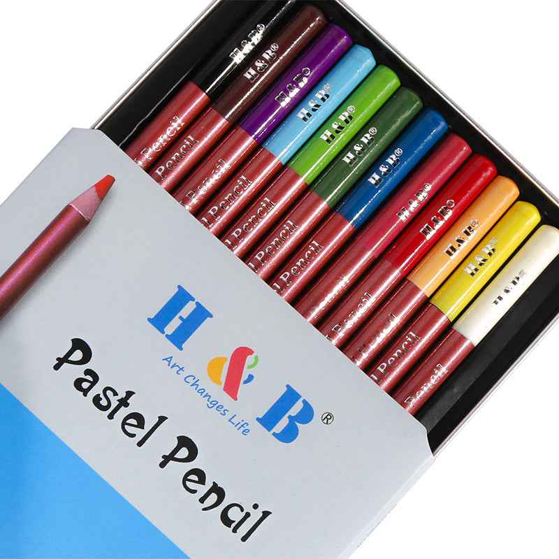 H&B Pastel Pencils, 4mm Core, Metal Tin, 12 Count