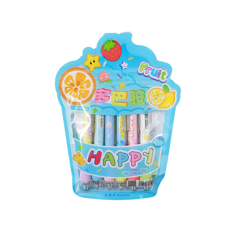 6-Pack Dopamine Fruit-Themed Click Gel Pens - 0.5mm