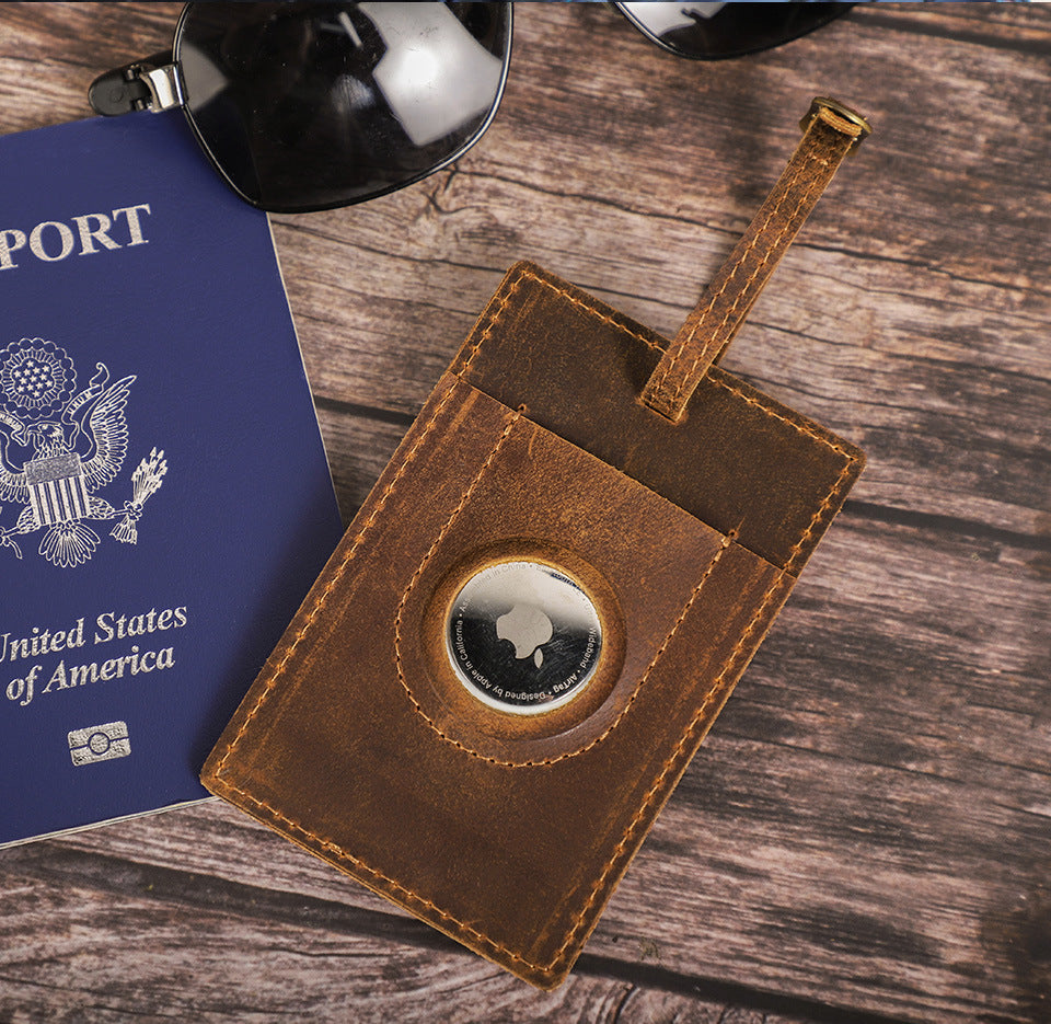 Leather Luggage Tag with AirTag Slot – Anti-Lost Travel Bag Tag for Suitcase & Carry-On