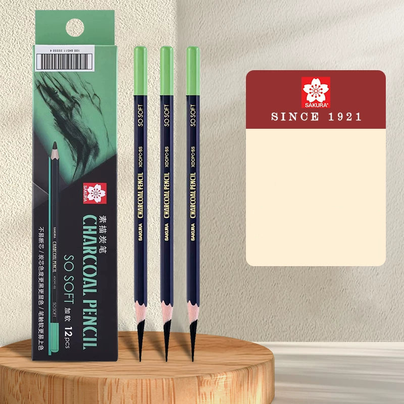 SAKURA Charcoal Drawing Pencils, 12-Pack | Soft, Medium or Hard Extra Soft