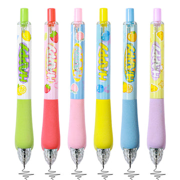 6-Pack Dopamine Fruit-Themed Click Gel Pens - 0.5mm