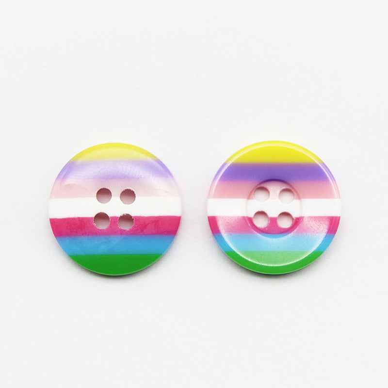 11/12/15/18mm Wide Edge Four-Eye Striped Colorful Resin Buttons 100pcs Rainbow