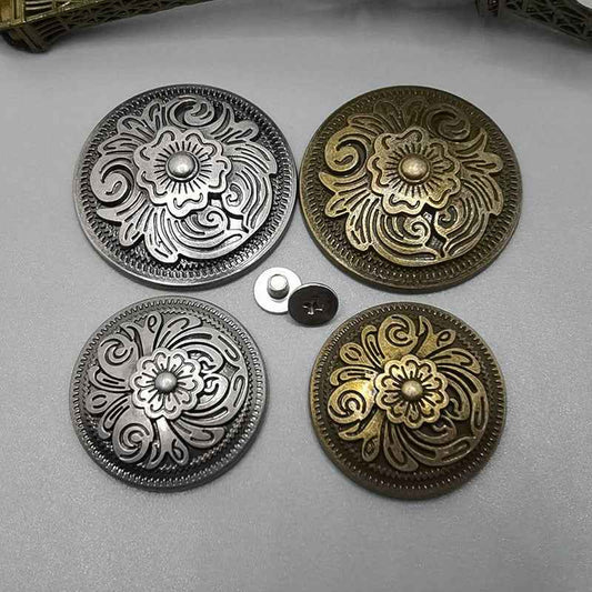 Vintage Round Zinc Alloy Arabesque Screw-Back Stud Buttons 10pcs