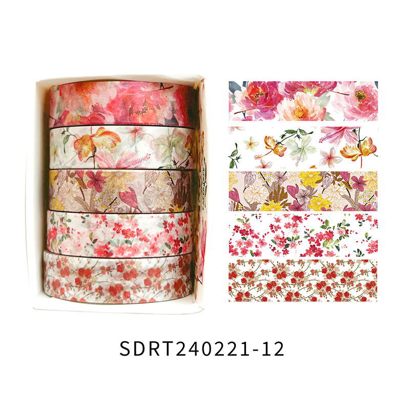 Spring Blossom Romance Washi Tape Set | 12 Color Palettes × 5 Rolls | 10mm × 2m