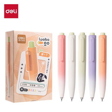 DELI S186 Pocket-Sized Click Pen - 0.5mm ST Tip Black Ink 10 Pack