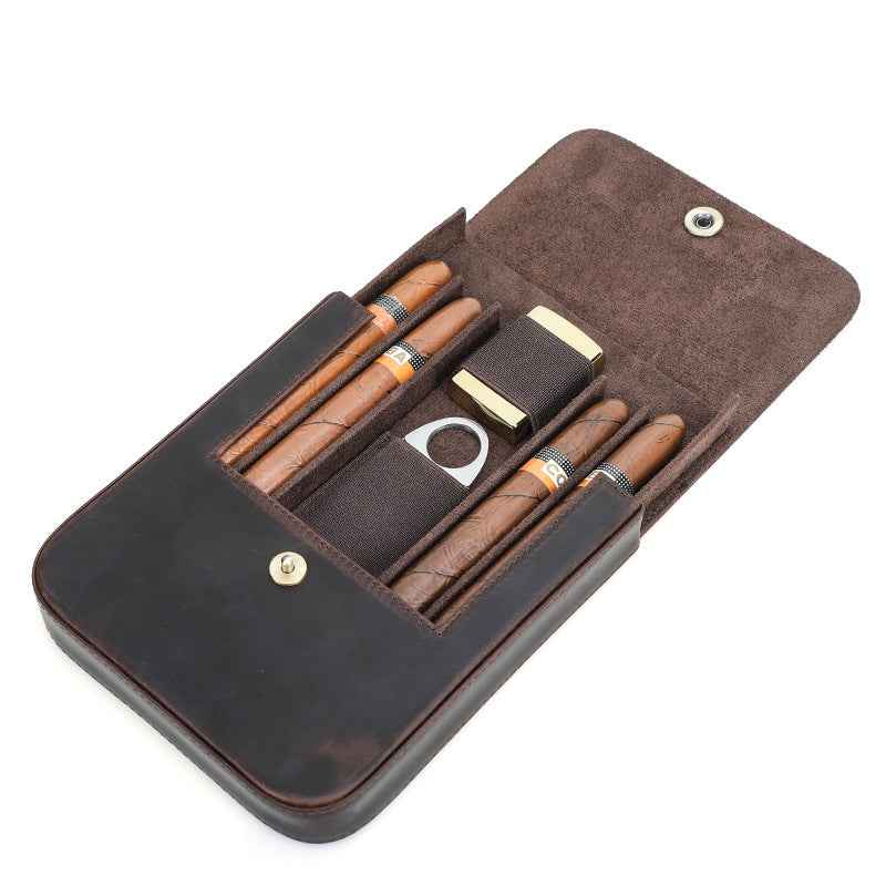 Vintage Leather 4-Cigar Case Magnetic Closure