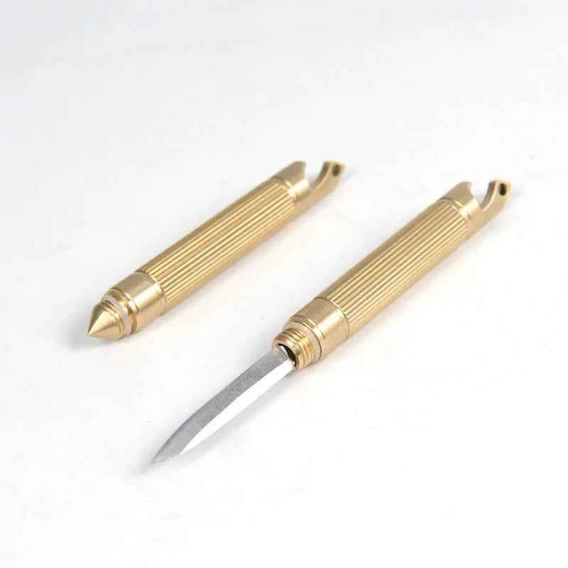 Mini Brass Keychain Multi-Tool Knife Box Cutter and Bottle Opener