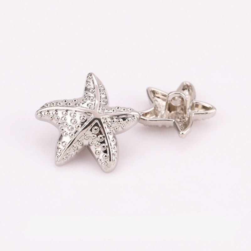 Puffy Starfish Metal Shank Buttons Set of 20 – Light Gold & Nickel Nickel Silver