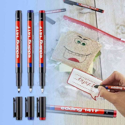 edding 142 M Permanente Marker Pen Black/Red/Blue Ink 10 Pack