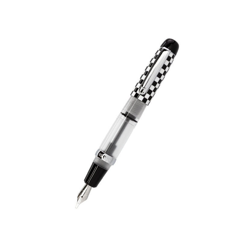 OPUS 88 Mini Pocket Fountain Pen - Traditional Eyedropper Filling, Clear Acrylic Demonstrator, Stainless Steel Nib Black White