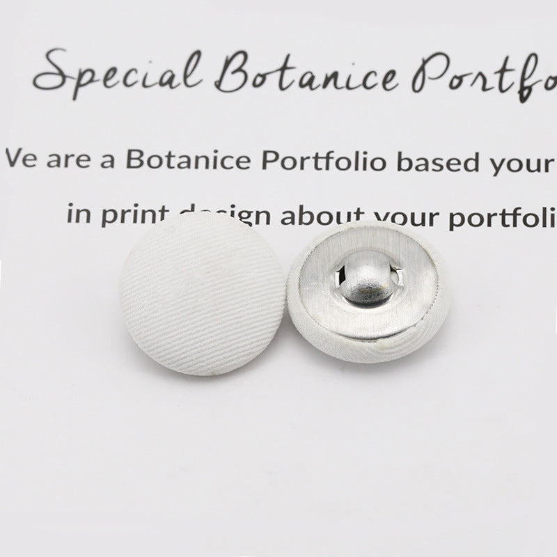 Colorful Round Fabric Covered Shank Buttons,20pcs White
