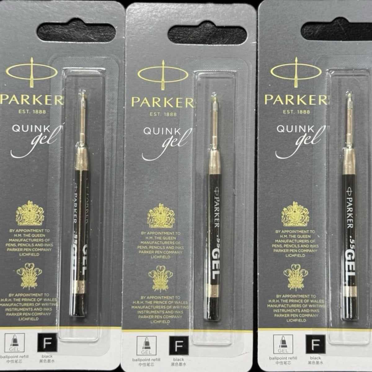 Parker Quink Gel Pen Refill - Fine Point 0.55mm - Black 3 Pack