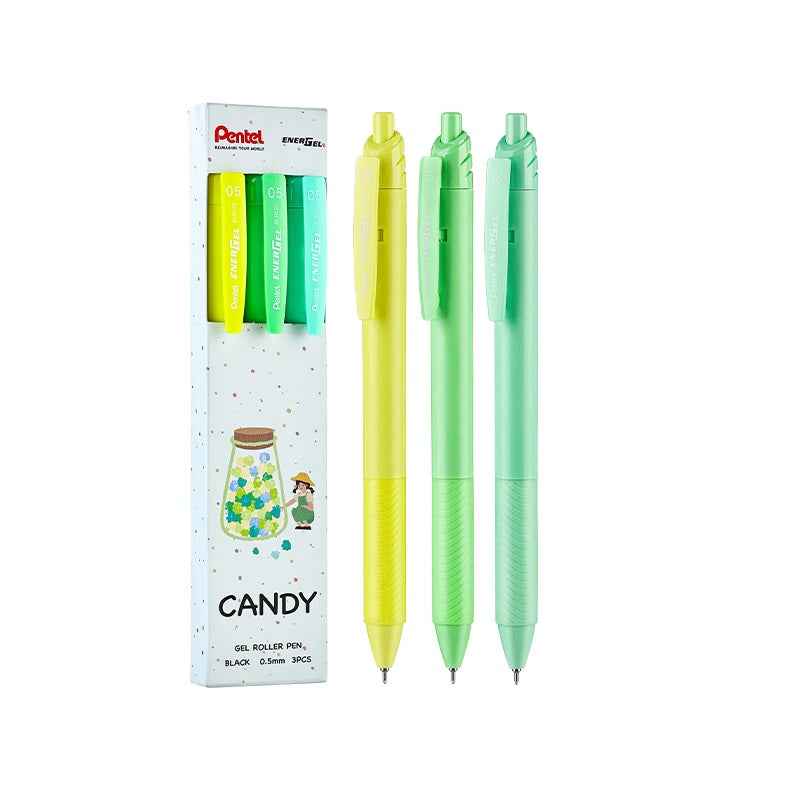 Pentel EnerGel Retractable Liquid Gel Pen,0.5mm,Black Ink,3 Color Candy B