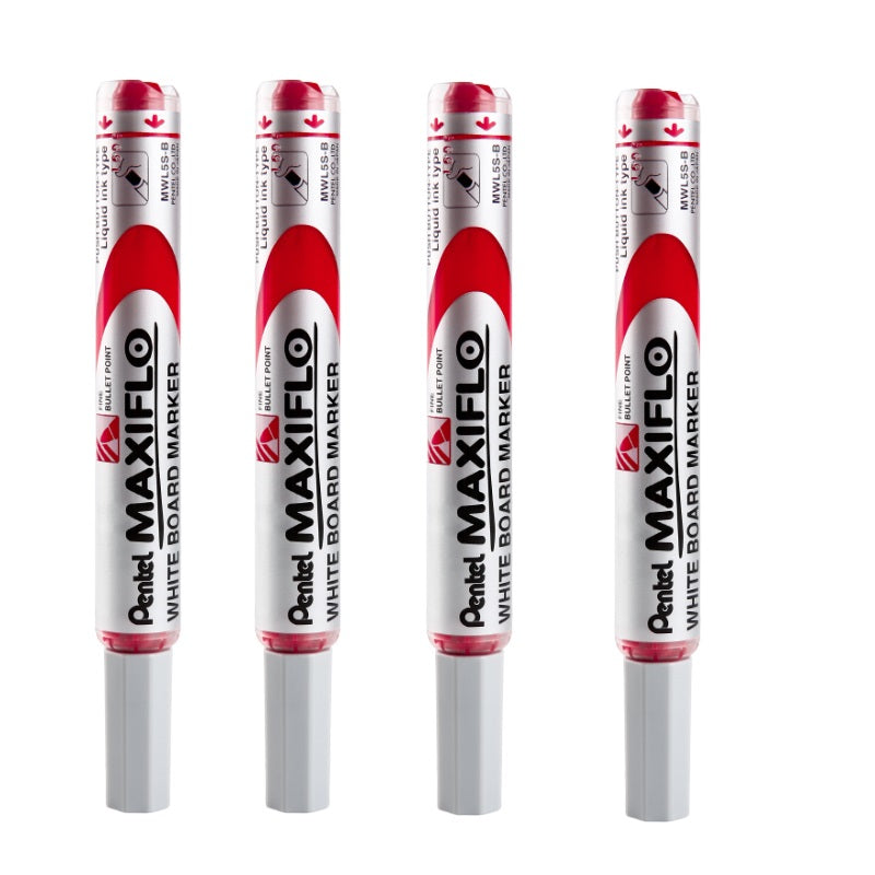 Pentel Maxiflo Whiteboard Marker Pen 4.0MM Bullet Tip MWL5S 4 Pack 4 Red