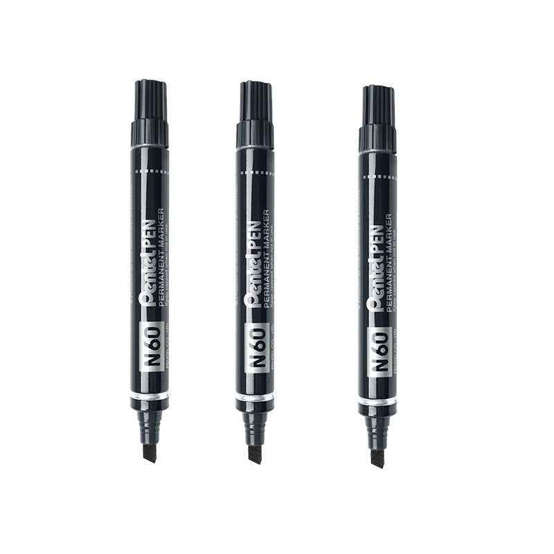Pentel N60 Permanent Marker Pen Chisel Tip 3 Pack 3 Black