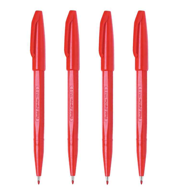 Pentel S520 Sign Pen Fiber Tip 2.0 mm, 4 Pack Red