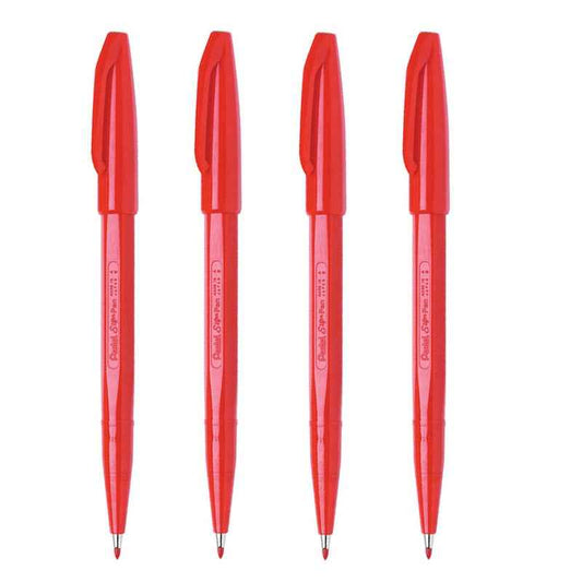 Pentel S520 Sign Pen Fiber Tip 2.0 mm, 4 Pack Red