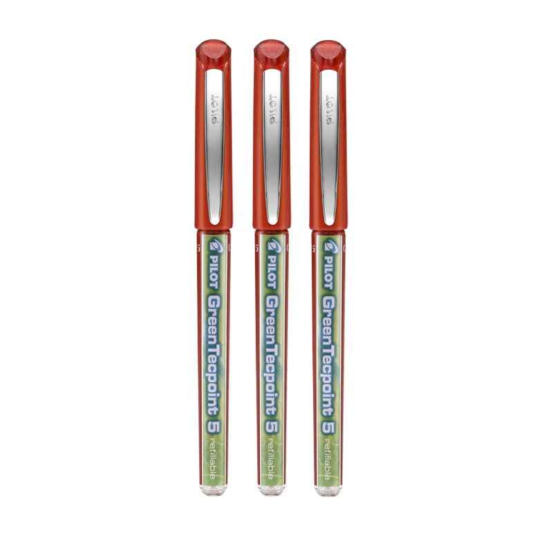Pilot Green Tecpoint 5 Rolling Ballpoint Pen BXGR5 - 0.5 mm, 3 Pack Red