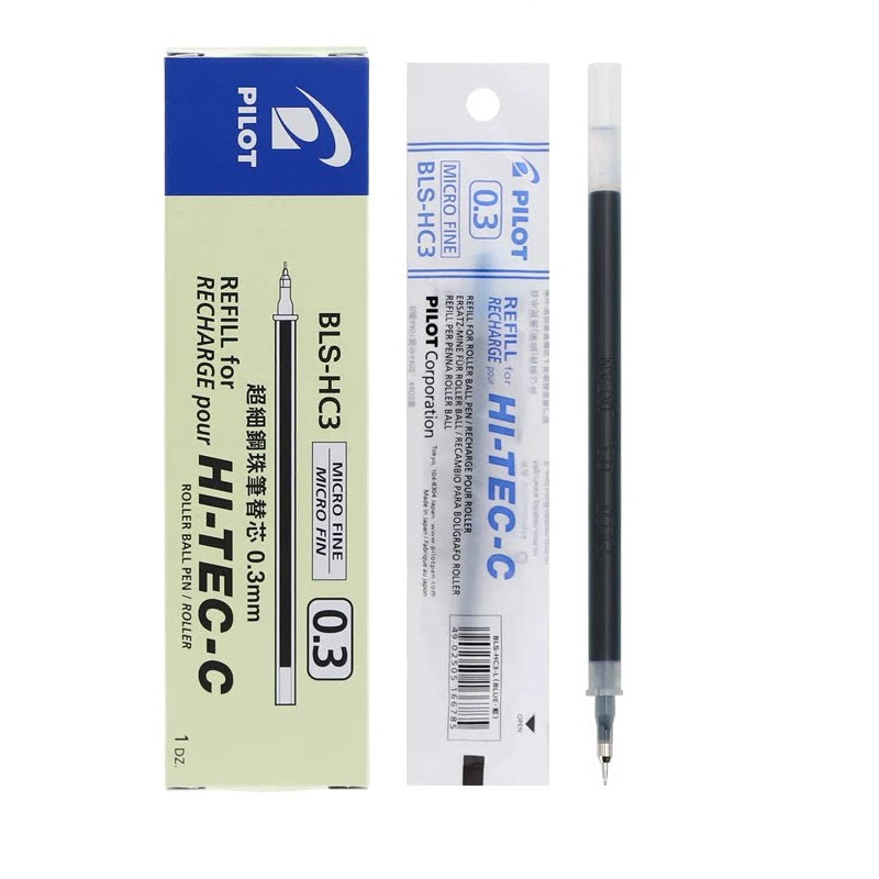 Pilot Hi-Tec-C Gel Pen Refill - 0.3mm - Black/Red/Blue - BLS-HC3 Blue 12 Pack