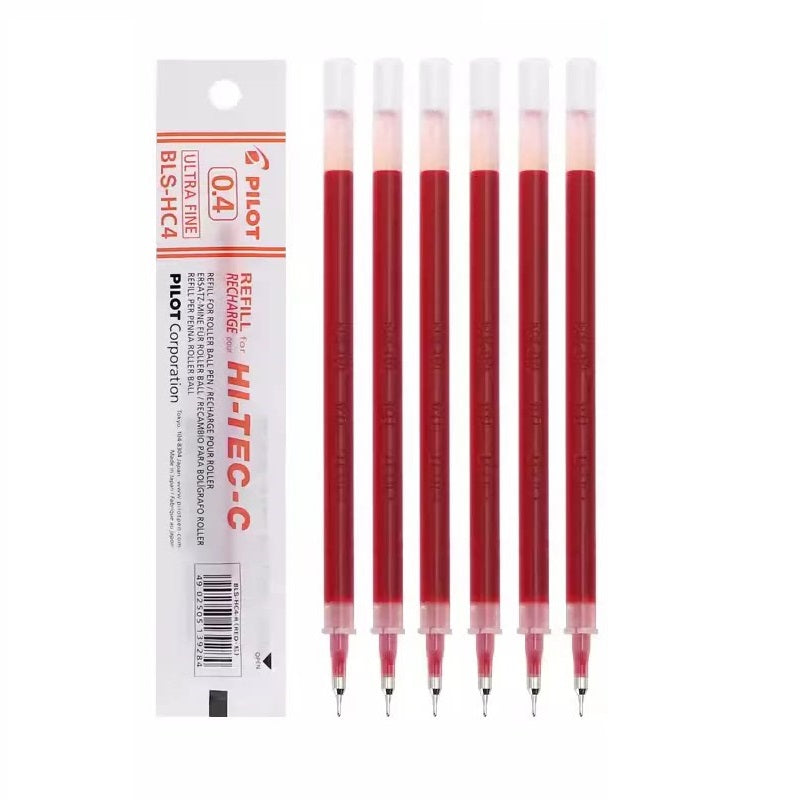 Pilot Hi-Tec-C Gel Pen Refill - 0.4mm - Black/Red/Blue - BLS-HC4 Red 6 Pack
