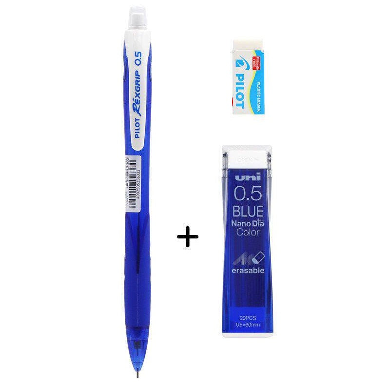 Pilot Rexgrip 05 Mechanical Pencil with Nano Dia Color Leads and Eraser Blue