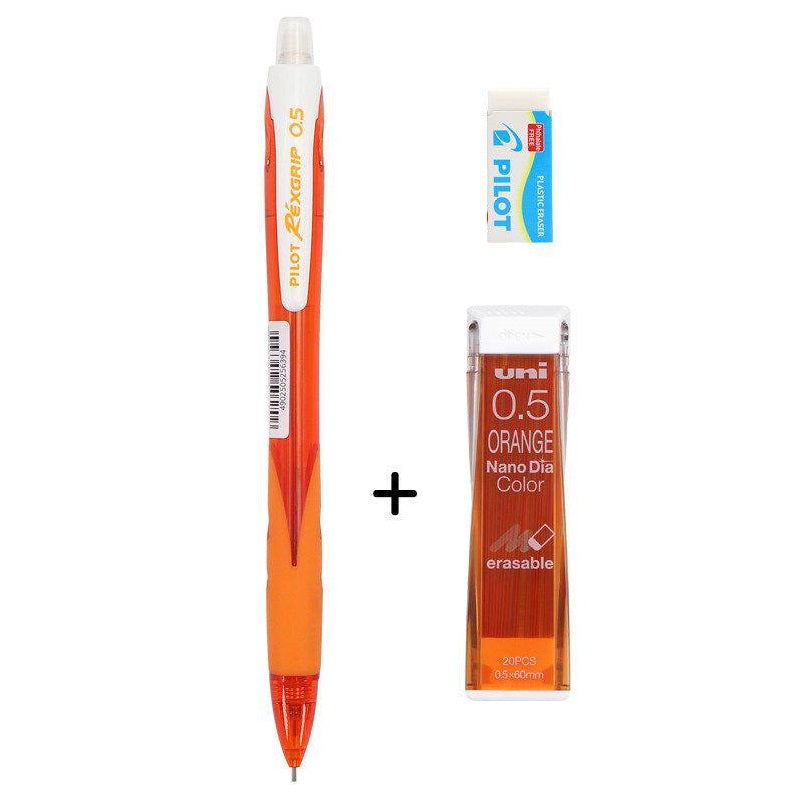 Pilot Rexgrip 05 Mechanical Pencil with Nano Dia Color Leads and Eraser Orange