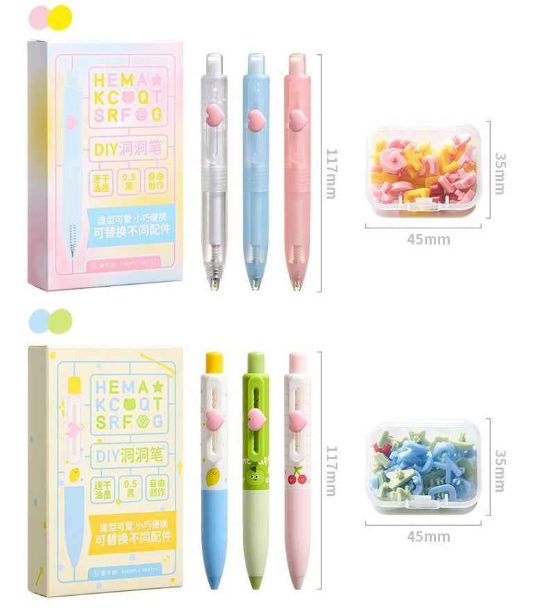 Pocket Gel Pen 0.5MM Black Ink 3 Pack with DIY Letter & Heart