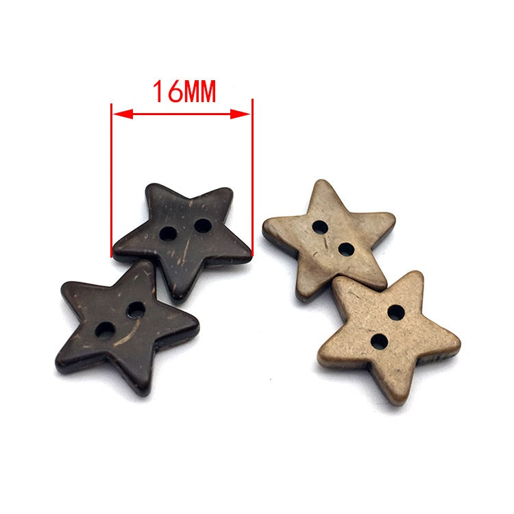16mm Brown Two-Hole Star Coconut Shell Buttons 50pcs