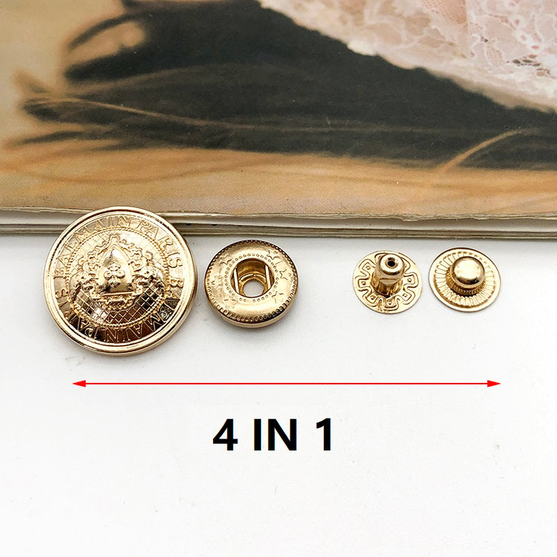 10pcs Gold Coat Metal Snap Buttons 4-in-1 Fasteners with Install Tools
