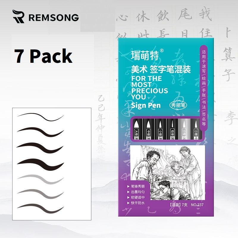 REMSONG Calligraphy Brush Pens,7 Size Black & Grey Color