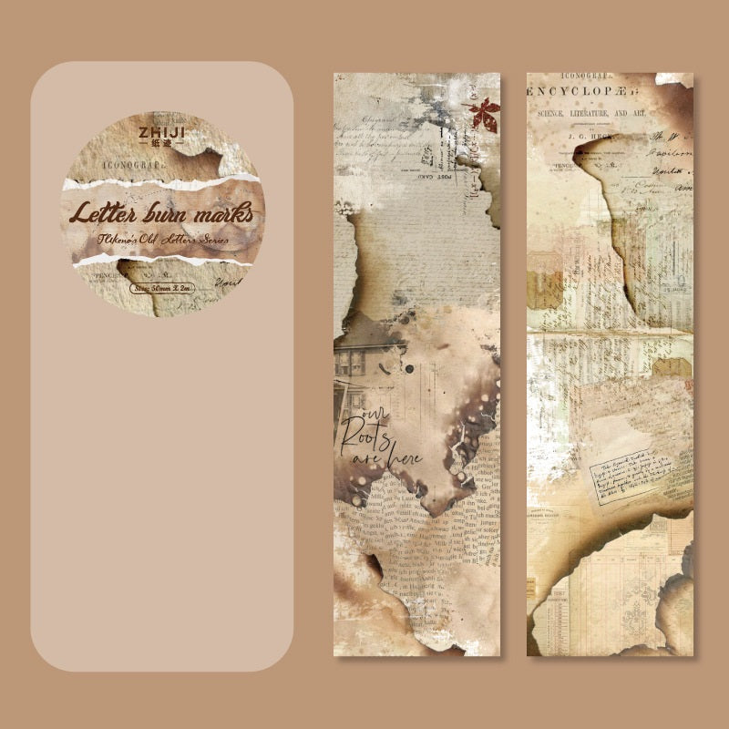 6 Vintage Rustic Letterpress Kraft Paper Tape 50mm x 2m