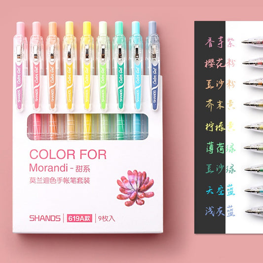 Morandi Color Gel Pens,Medium Point,Assorted,9 Count A