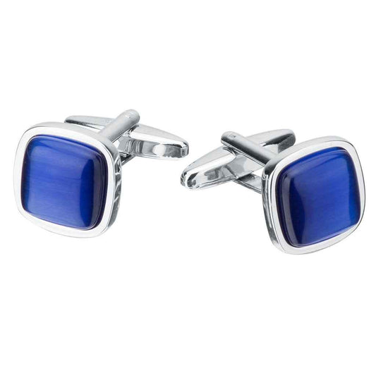 Unisex Square Blue Cat's Eye Cufflinks