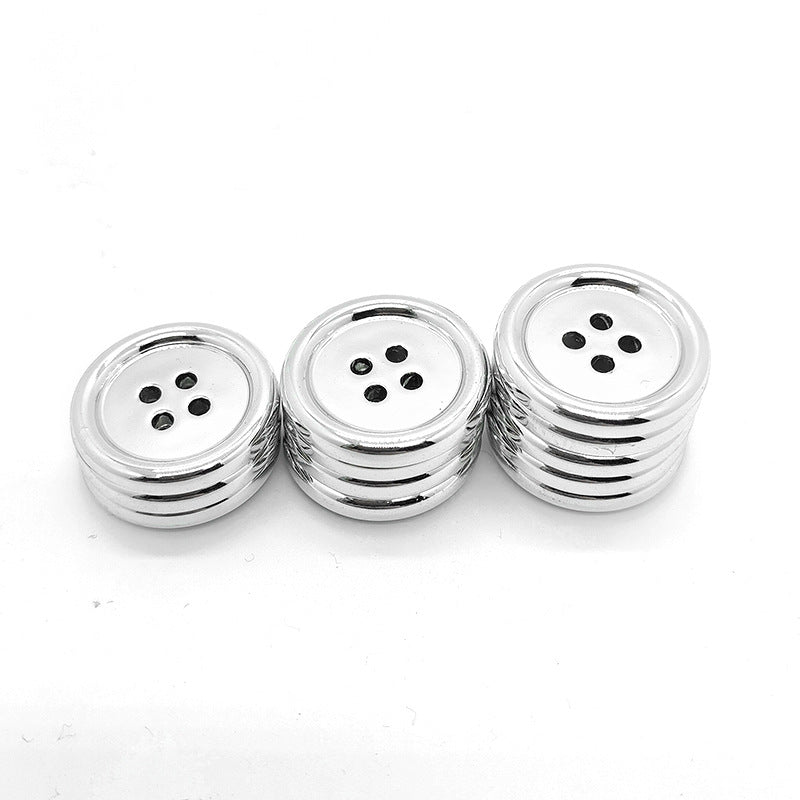 44L Electroplated Plastic Silver Edge Round Four-Hole Button 60pcs