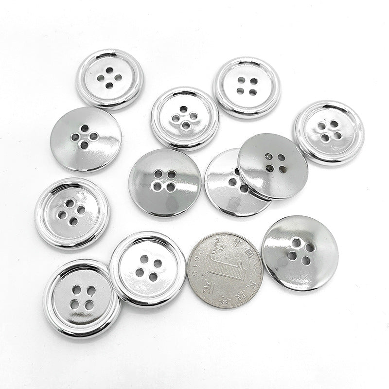 44L Electroplated Plastic Silver Edge Round Four-Hole Button 60pcs